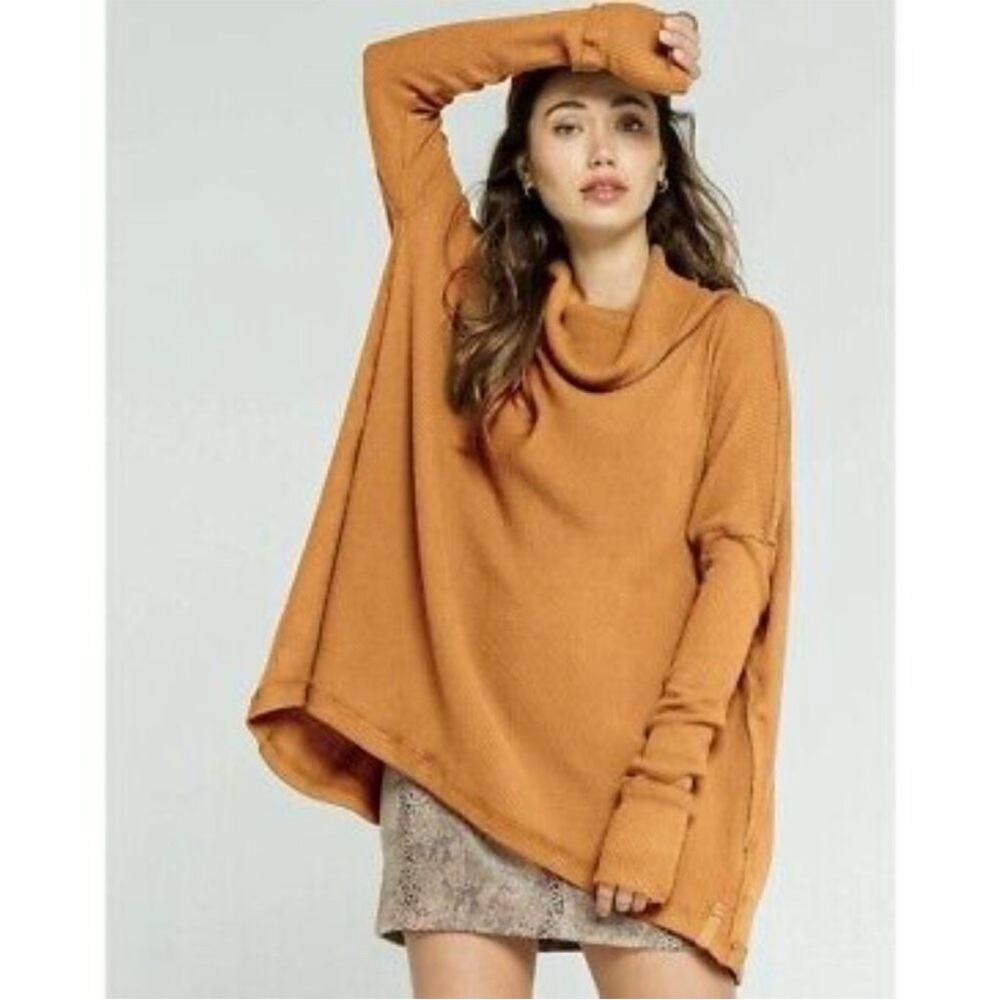 🆕 FREE PEOPLE Oversized Cowl Neck Knit Sweater “Juicy" Top Sz L - Picture 5 of 10